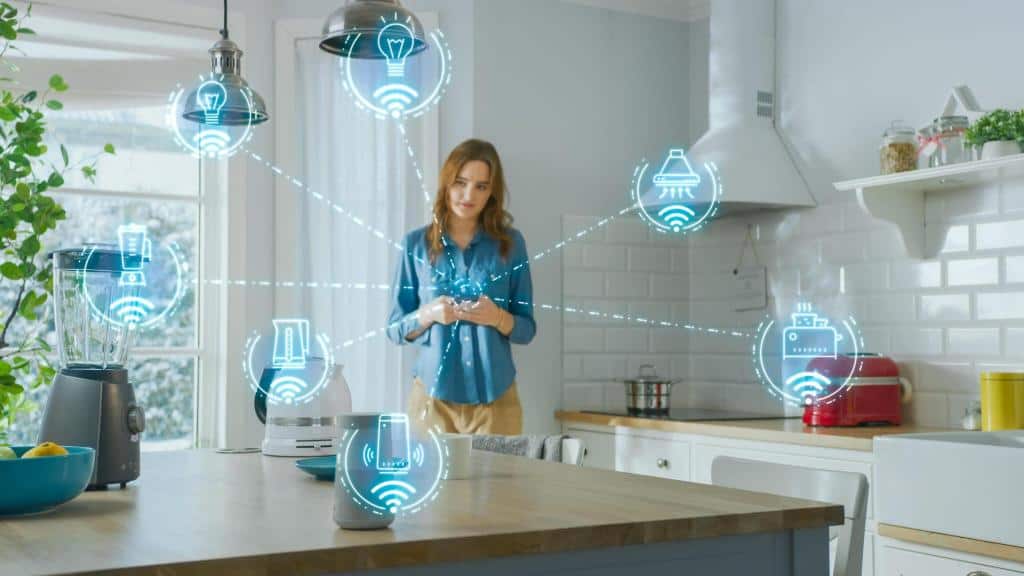 internet of things concept using smartphone in kitchen